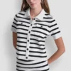 Short-Sleeve Striped Polo Cardigan