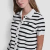 Short-Sleeve Striped Polo Cardigan