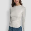 Side Ruched High Neck Long Sleeve Top