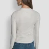 Side Ruched High Neck Long Sleeve Top