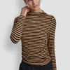 Side Ruched High Neck Long Sleeve Top with Rhinestone