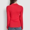 Side Ruched High Neck Long Sleeve Top with Rhinestone
