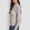 Side Ruched High Neck Long Sleeve Top with Rhinestone