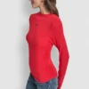 Side Ruched High Neck Long Sleeve Top with Rhinestone