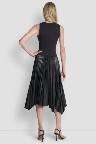 Sleeveless V Neck Top with Pleated Skirt