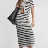 Striped Midi Skirt with Side Slit