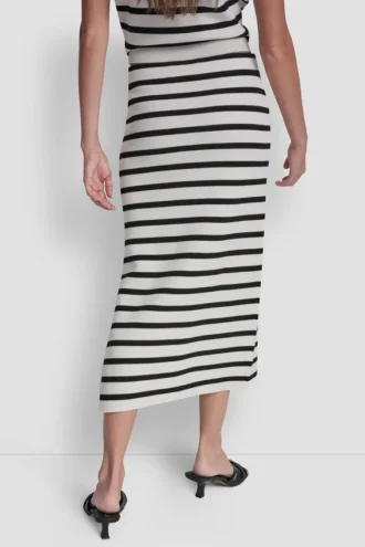 Striped Midi Skirt with Side Slit