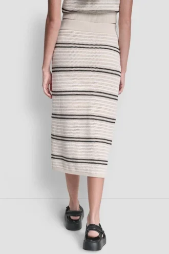 Striped Pointelle Stitch Midi Skirt
