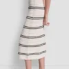 Striped Pointelle Stitch Midi Skirt