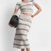 Striped Pointelle Stitch Midi Skirt