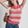 Striped Pointelle Stitch Sleeveless Sweater