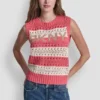 Striped Pointelle Stitch Sleeveless Sweater
