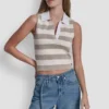 Striped Sleeveless Polo Sweater