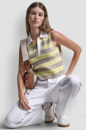 Striped Sleveless Polo Sweater