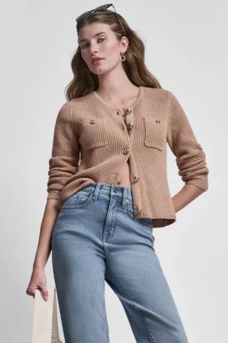 Tuck Stitch Crew Neck Cardigan