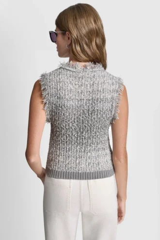 Tweed Fringe Sweater with Logo Charm