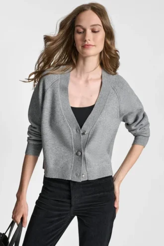 V-Neck Raglan Cardigan with Regal Buttons