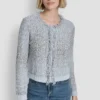 Zip Front Tweed Fringe Sweater Jacket
