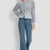 Zip Front Tweed Fringe Sweater Jacket
