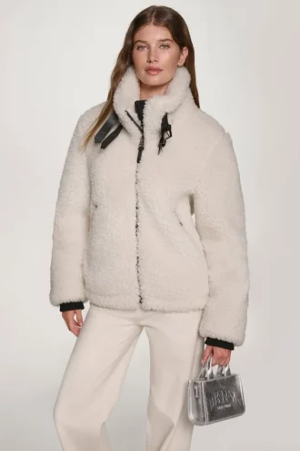 Zip Sherpa Jacket with Buckle Collar