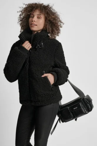 Zip Sherpa Jacket with Buckle Collar